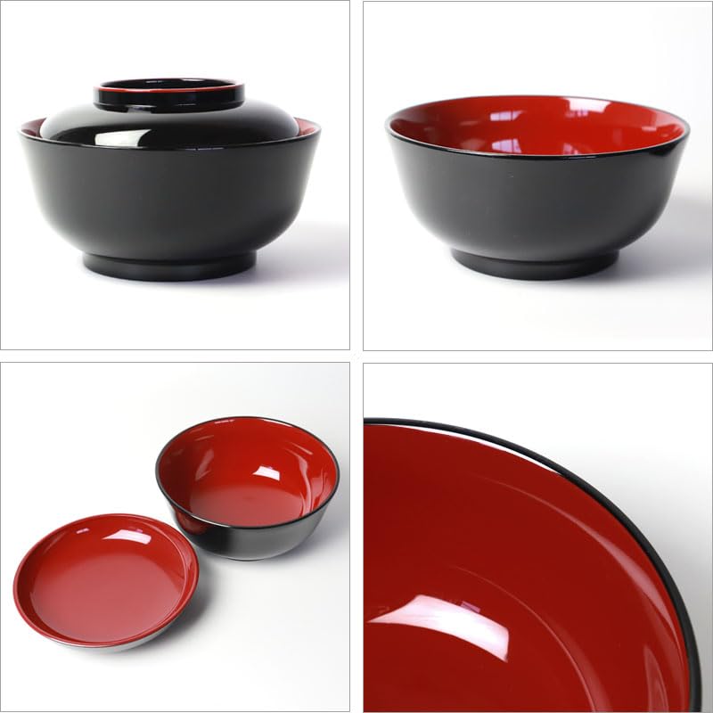 Amazon | みよし漆器本舗 丼鉢 うな重丼 丸型 黒内朱 蓋付き